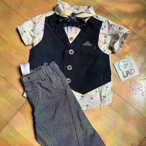 NWT Matching Set Vest/Collared Shirt/Pants with Palm Tree and Stripes | 3-6mo